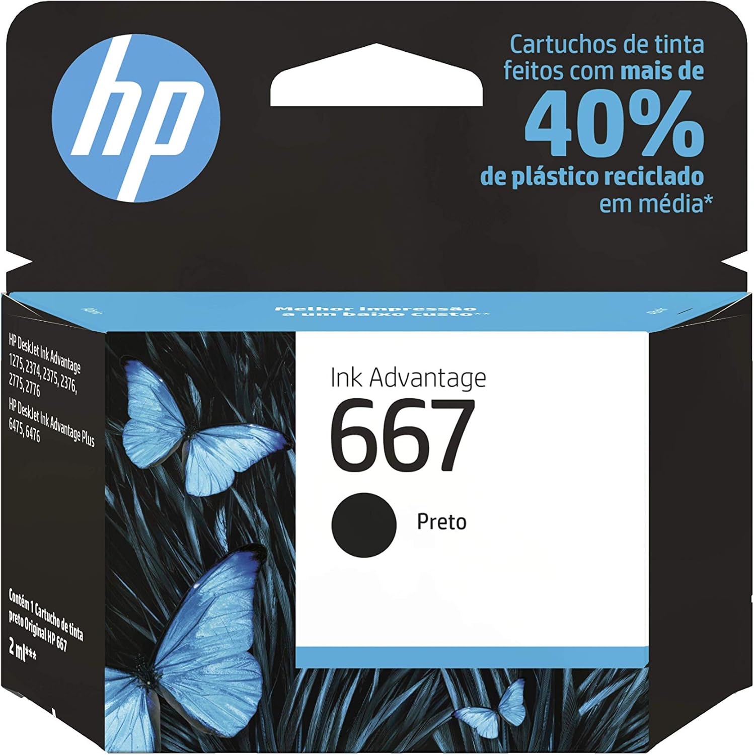 Cartucho de tinta HP 667 Preto Original (3YM79AB) para Impressoras Deskjet 2376, 2776, 6476, 5076, 5276