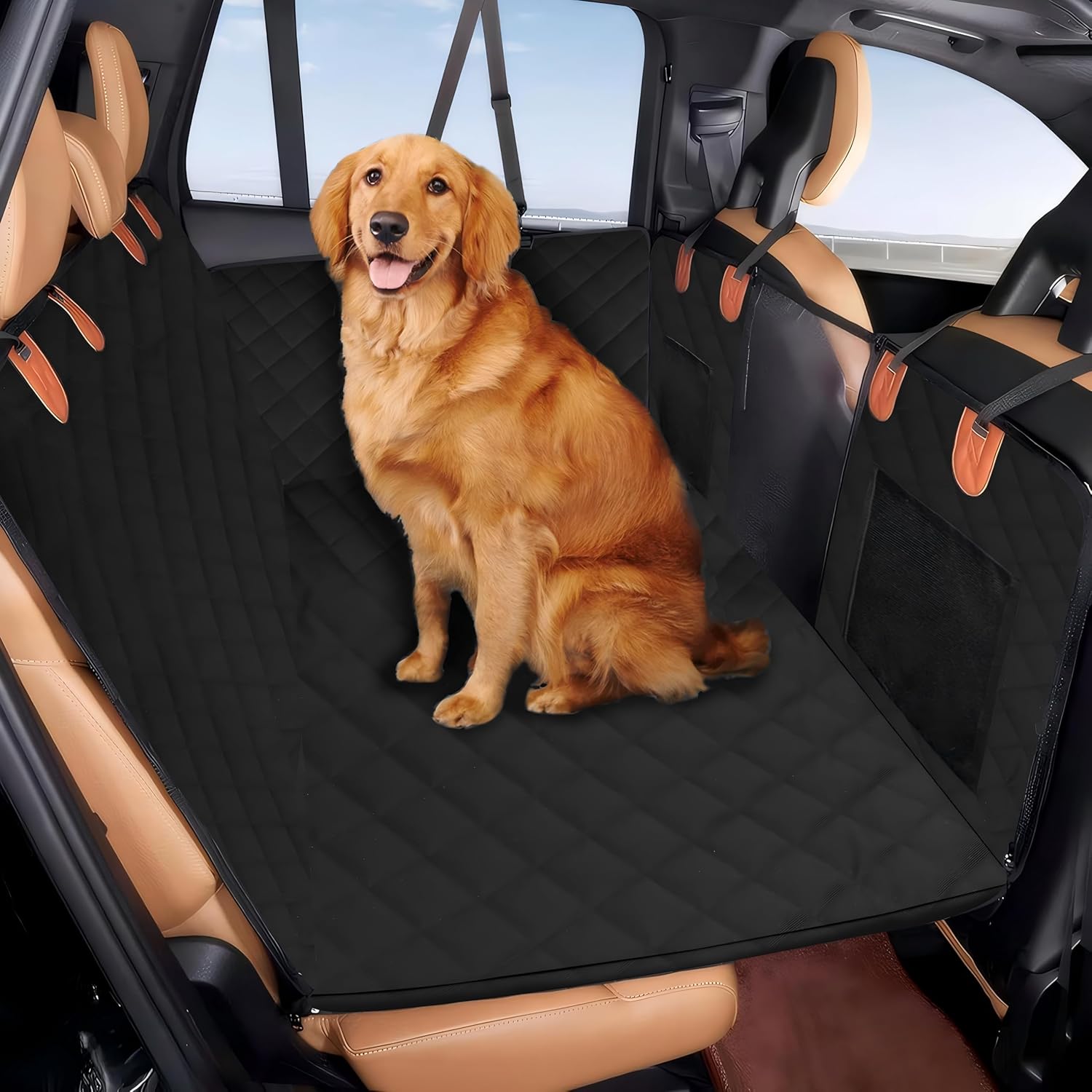 INSMEER Capa Protetora Carro Pet, Proteção 7 em 1 - À Prova D'água, Fundo Rígido, Resistente Ao Desgaste, Lavável À Máquina, Ajuste Universal, Cinto de Segurança e Design de Rede.