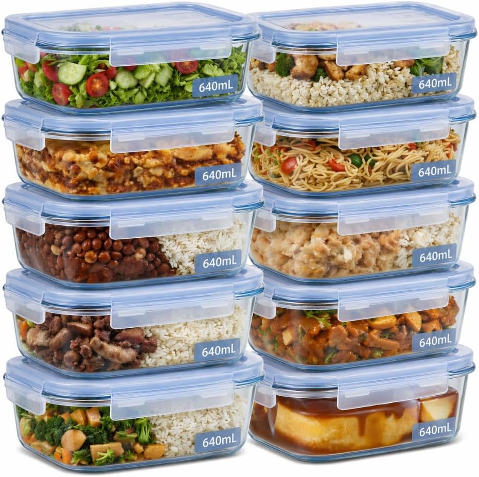 Kit 10 Potes de Vidro Herméticos 640ml com 4 Travas - Ideal para Marmitas e Conservação de Alimentos